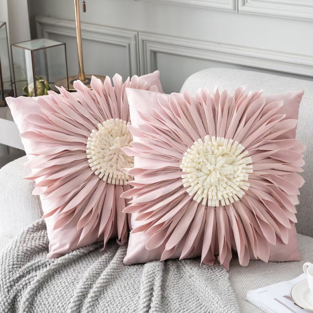 Fashion Modern Style White Throw Pillows Velvet Stitching 3D Chrysanthemum Cushion Waist Pillow Blue Cushion Case - pokema25b1b04c45fd9624e4242c2c3a33301