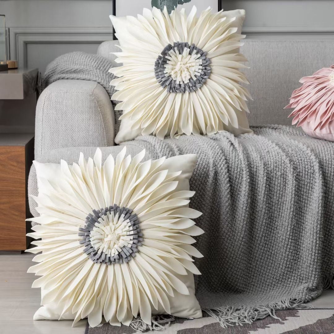 Fashion Modern Style White Throw Pillows Velvet Stitching 3D Chrysanthemum Cushion Waist Pillow Blue Cushion Case - pokema5c81484ac4741a68cdbfa2d27ca49be5
