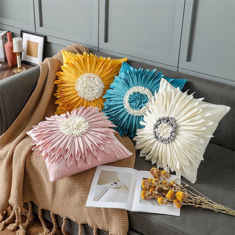 Fashion Modern Style White Throw Pillows Velvet Stitching 3D Chrysanthemum Cushion Waist Pillow Blue Cushion Case - pokema313221907d54cfe9e27b430e21a2d783