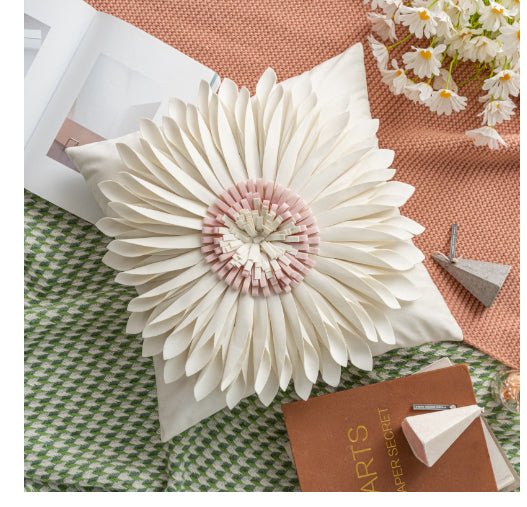 Fashion Modern Style White Throw Pillows Velvet Stitching 3D Chrysanthemum Cushion Waist Pillow Blue Cushion Case - pokema8df93b19c36530ec86378591dafbbc10