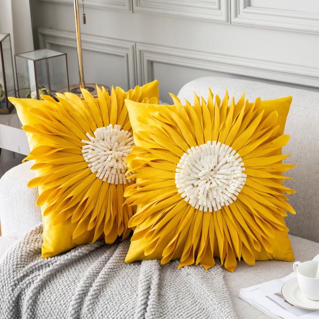Fashion Modern Style White Throw Pillows Velvet Stitching 3D Chrysanthemum Cushion Waist Pillow Blue Cushion Case - pokemaf4536ab9a987abfedb3ca62843e5351