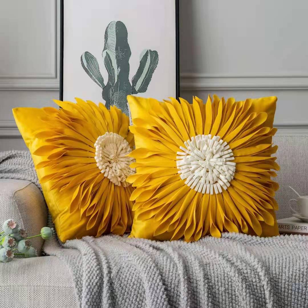 Fashion Modern Style White Throw Pillows Velvet Stitching 3D Chrysanthemum Cushion Waist Pillow Blue Cushion Case - pokema697764961ae707e6b286c141248c9936