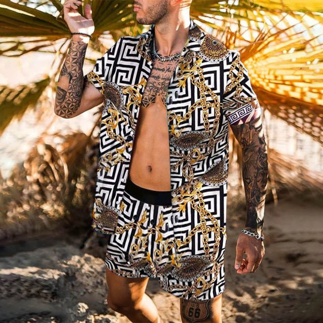 Floral Shirt Beach Two Piece Suit New Fashion Men Sets - pokema73285e5dae1dc53df172822853648554