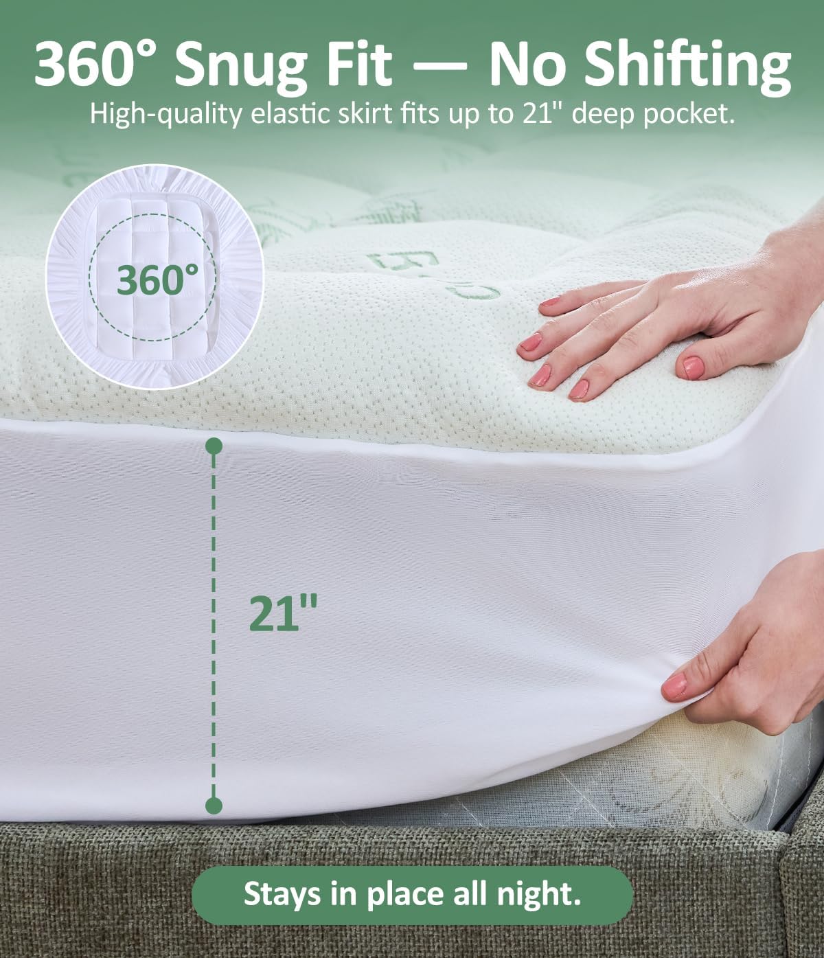 Fracho Ultra Soft Mattress Topper Queen Size - Cooling Mattress Topper with Rayon Made from Bamboo Cover - 1000GSM Plush Pillow Top Bed Pad, Naturally Breathable & Supportive for Hot Sleepers, Green - pokemaFracho Ultra Soft Mattress Topper Queen Size - Cooling Mattress Topper with Rayon Made from Bamboo Cover - 1000GSM Plush Pillow Top Bed Pad, Naturally Breathable & Supportive for Hot Sleepers, Green