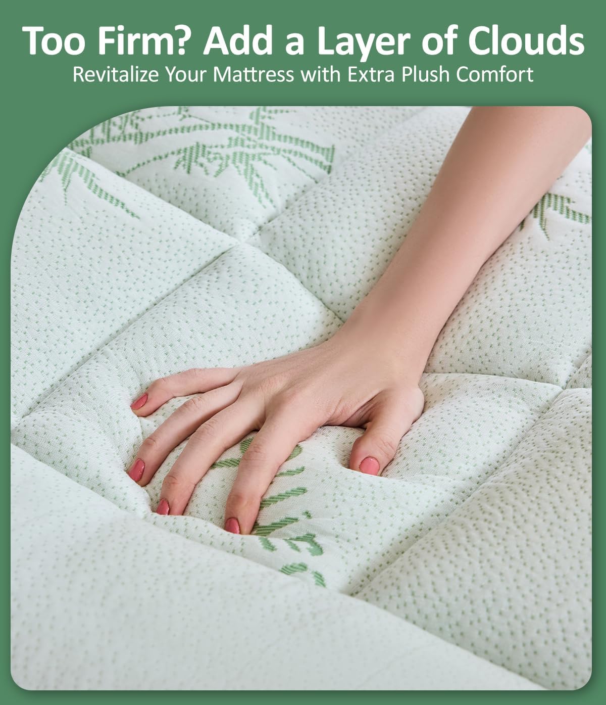 Fracho Ultra Soft Mattress Topper Queen Size - Cooling Mattress Topper with Rayon Made from Bamboo Cover - 1000GSM Plush Pillow Top Bed Pad, Naturally Breathable & Supportive for Hot Sleepers, Green - pokemaFracho Ultra Soft Mattress Topper Queen Size - Cooling Mattress Topper with Rayon Made from Bamboo Cover - 1000GSM Plush Pillow Top Bed Pad, Naturally Breathable & Supportive for Hot Sleepers, Green