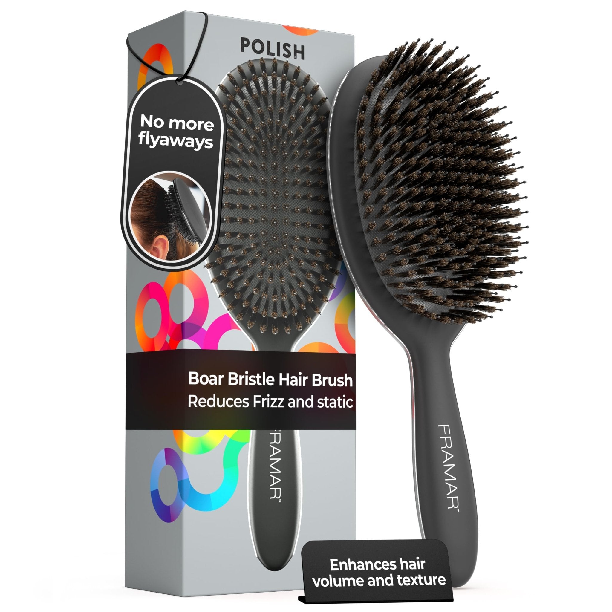 FRAMAR Boar Bristle Hair Brush – Slick Back Hair Brush For Women, Boar Bristle Brush, Slick Back Brush, Hairbrush Women, Brosse a Cheveux, Boar Brush For Volume and Shine – Chocolate - pokemaFRAMAR Boar Bristle Hair Brush – Slick Back Hair Brush For Women, Boar Bristle Brush, Slick Back Brush, Hairbrush Women, Brosse a Cheveux, Boar Brush For Volume and Shine – Chocolate
