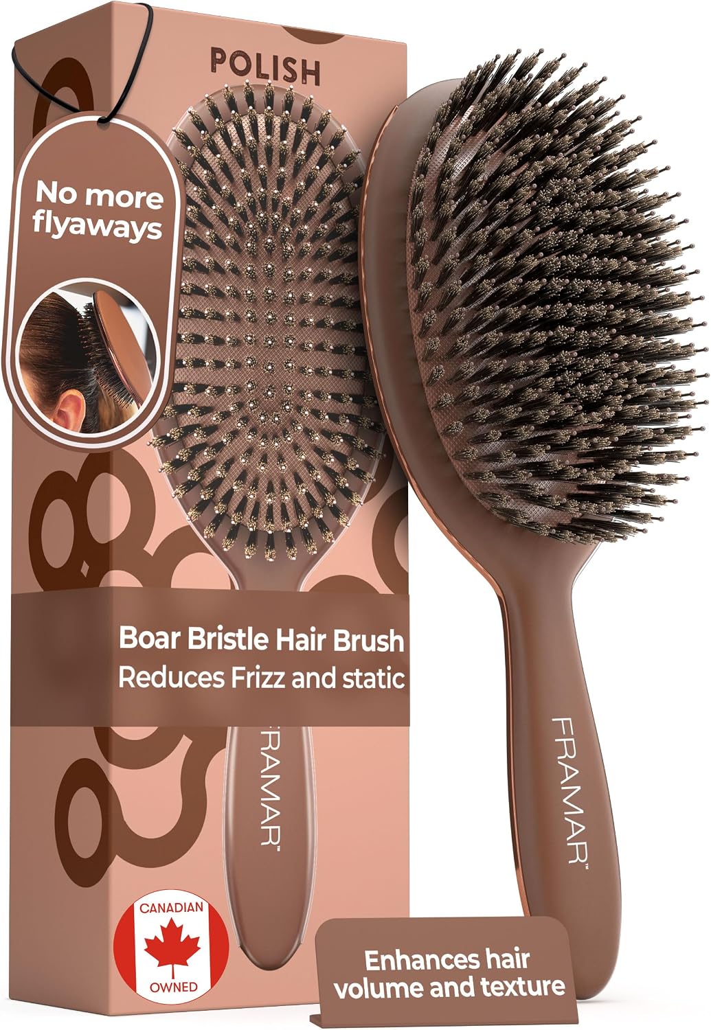 FRAMAR Boar Bristle Hair Brush – Slick Back Hair Brush For Women, Boar Bristle Brush, Slick Back Brush, Hairbrush Women, Brosse a Cheveux, Boar Brush For Volume and Shine – Chocolate - pokemaFRAMAR Boar Bristle Hair Brush – Slick Back Hair Brush For Women, Boar Bristle Brush, Slick Back Brush, Hairbrush Women, Brosse a Cheveux, Boar Brush For Volume and Shine – Chocolate