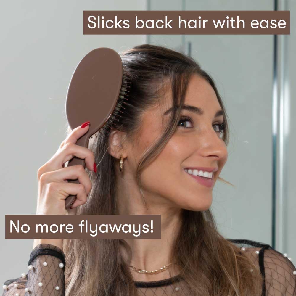 FRAMAR Boar Bristle Hair Brush – Slick Back Hair Brush For Women, Boar Bristle Brush, Slick Back Brush, Hairbrush Women, Brosse a Cheveux, Boar Brush For Volume and Shine – Chocolate - pokemaFRAMAR Boar Bristle Hair Brush – Slick Back Hair Brush For Women, Boar Bristle Brush, Slick Back Brush, Hairbrush Women, Brosse a Cheveux, Boar Brush For Volume and Shine – Chocolate