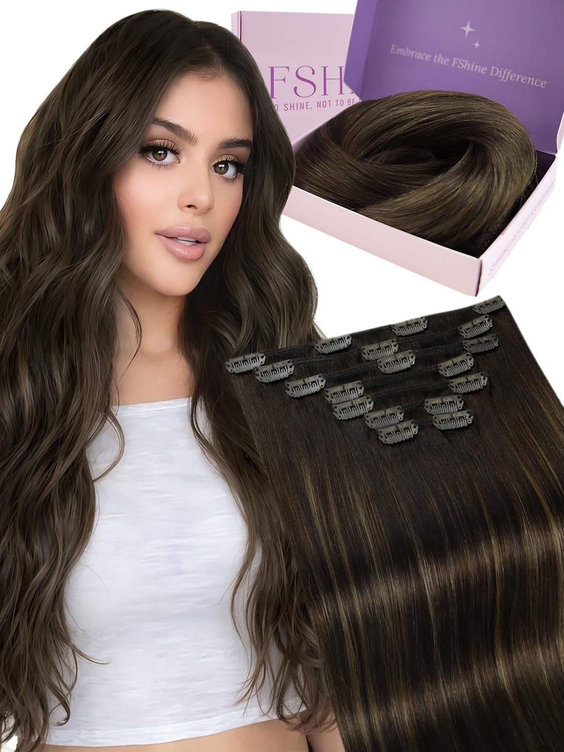 Fshine Clip in Hair Extensions Human Hair Jet Black 26 in 135 G For Party | 7pcs, Hair Extensions, for Women, Add Volume and Length - pokemaFshine Clip in Hair Extensions Human Hair Jet Black 26 in 135 G For Party | 7pcs, Hair Extensions, for Women, Add Volume and Length