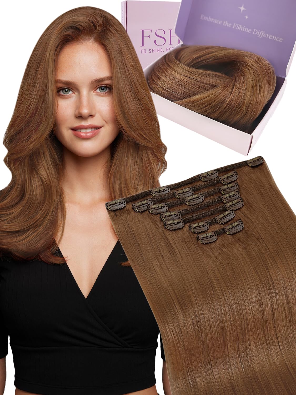 Fshine Clip in Hair Extensions Human Hair Jet Black 26 in 135 G For Party | 7pcs, Hair Extensions, for Women, Add Volume and Length - pokemaFshine Clip in Hair Extensions Human Hair Jet Black 26 in 135 G For Party | 7pcs, Hair Extensions, for Women, Add Volume and Length