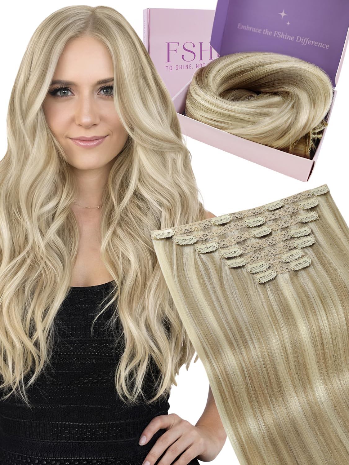 Fshine Clip in Hair Extensions Human Hair Jet Black 26 in 135 G For Party | 7pcs, Hair Extensions, for Women, Add Volume and Length - pokemaFshine Clip in Hair Extensions Human Hair Jet Black 26 in 135 G For Party | 7pcs, Hair Extensions, for Women, Add Volume and Length