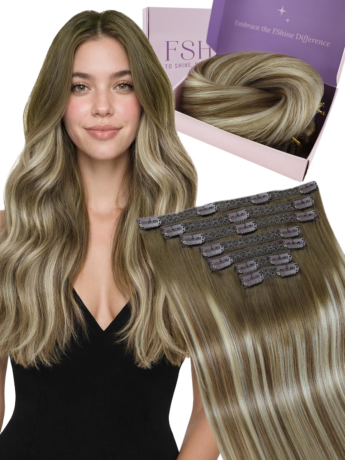 Fshine Clip in Hair Extensions Human Hair Jet Black 26 in 135 G For Party | 7pcs, Hair Extensions, for Women, Add Volume and Length - pokemaFshine Clip in Hair Extensions Human Hair Jet Black 26 in 135 G For Party | 7pcs, Hair Extensions, for Women, Add Volume and Length