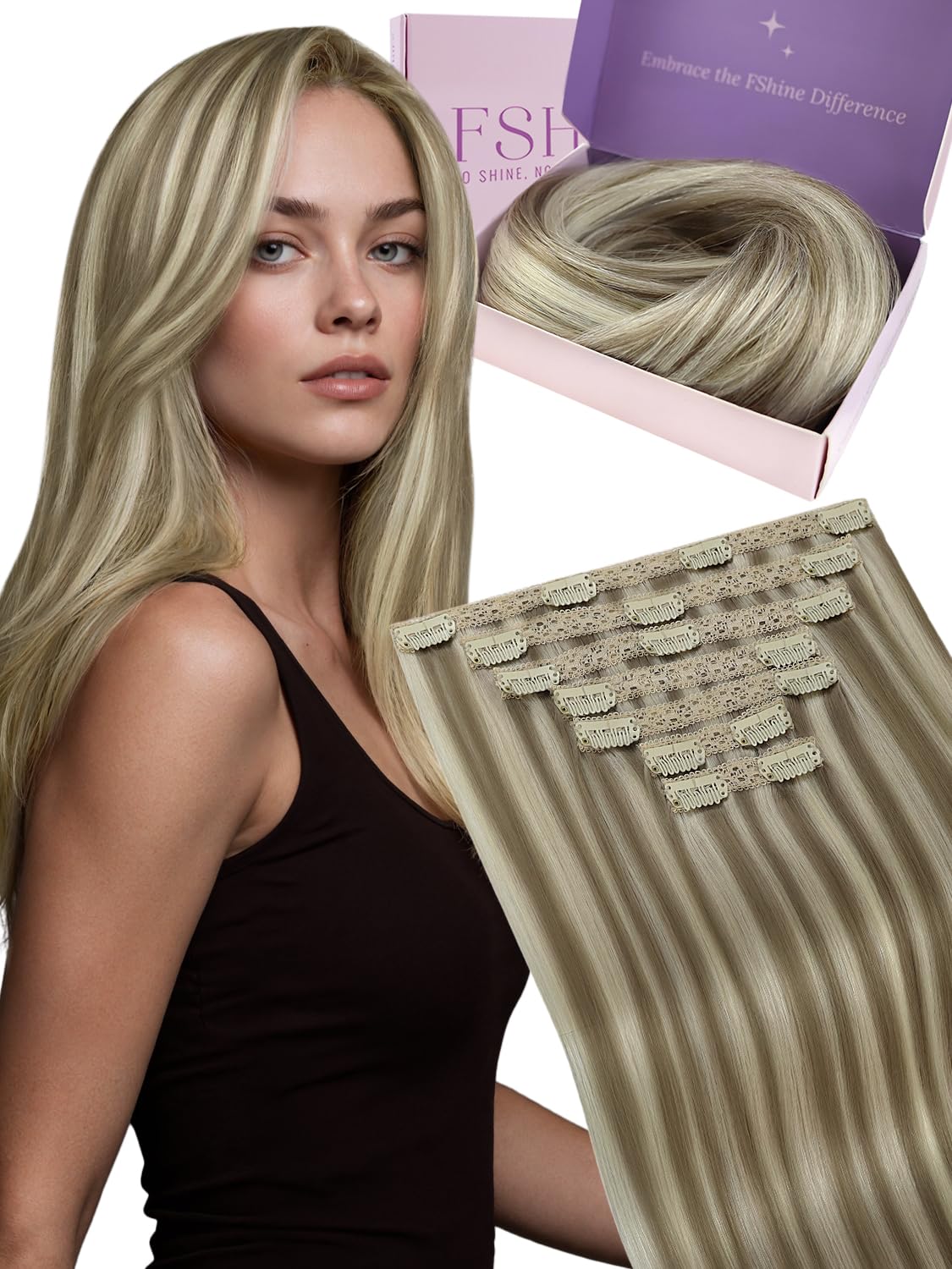 Fshine Clip in Hair Extensions Human Hair Jet Black 26 in 135 G For Party | 7pcs, Hair Extensions, for Women, Add Volume and Length - pokemaFshine Clip in Hair Extensions Human Hair Jet Black 26 in 135 G For Party | 7pcs, Hair Extensions, for Women, Add Volume and Length