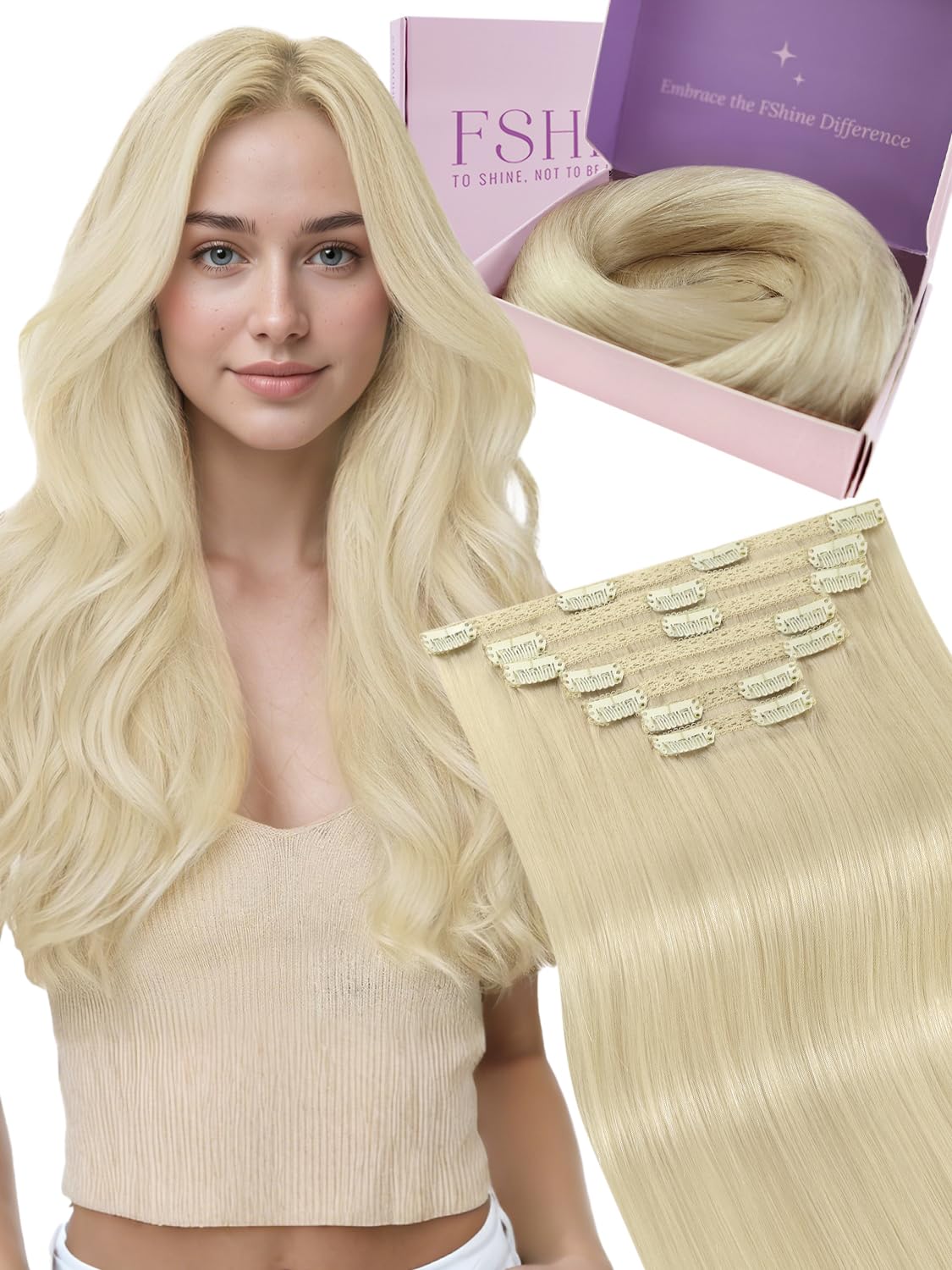 Fshine Clip in Hair Extensions Human Hair Jet Black 26 in 135 G For Party | 7pcs, Hair Extensions, for Women, Add Volume and Length - pokemaFshine Clip in Hair Extensions Human Hair Jet Black 26 in 135 G For Party | 7pcs, Hair Extensions, for Women, Add Volume and Length