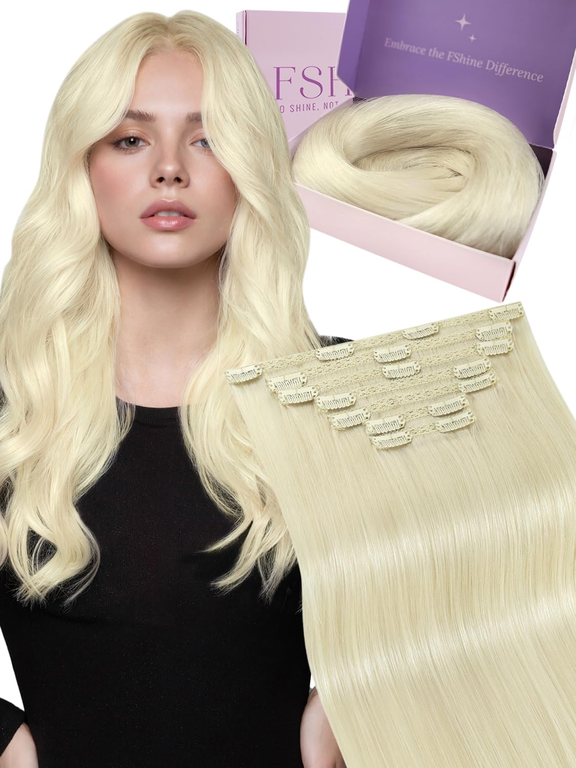 Fshine Clip in Hair Extensions Human Hair Jet Black 26 in 135 G For Party | 7pcs, Hair Extensions, for Women, Add Volume and Length - pokemaFshine Clip in Hair Extensions Human Hair Jet Black 26 in 135 G For Party | 7pcs, Hair Extensions, for Women, Add Volume and Length