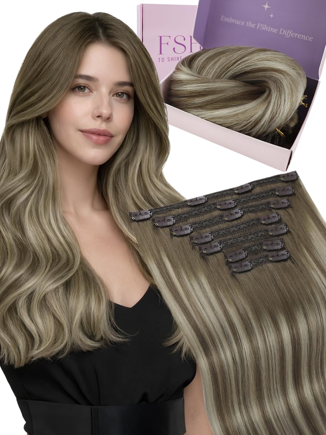 Fshine Clip in Hair Extensions Human Hair Jet Black 26 in 135 G For Party | 7pcs, Hair Extensions, for Women, Add Volume and Length - pokemaFshine Clip in Hair Extensions Human Hair Jet Black 26 in 135 G For Party | 7pcs, Hair Extensions, for Women, Add Volume and Length