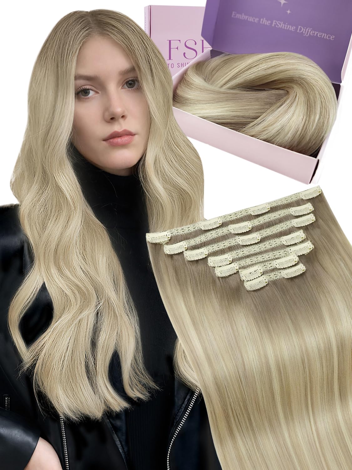 Fshine Clip in Hair Extensions Human Hair Jet Black 26 in 135 G For Party | 7pcs, Hair Extensions, for Women, Add Volume and Length - pokemaFshine Clip in Hair Extensions Human Hair Jet Black 26 in 135 G For Party | 7pcs, Hair Extensions, for Women, Add Volume and Length
