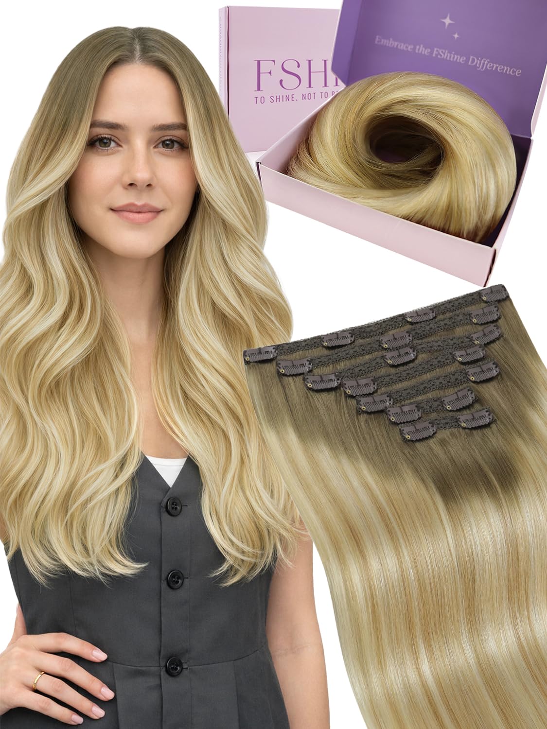 Fshine Clip in Hair Extensions Human Hair Jet Black 26 in 135 G For Party | 7pcs, Hair Extensions, for Women, Add Volume and Length - pokemaFshine Clip in Hair Extensions Human Hair Jet Black 26 in 135 G For Party | 7pcs, Hair Extensions, for Women, Add Volume and Length