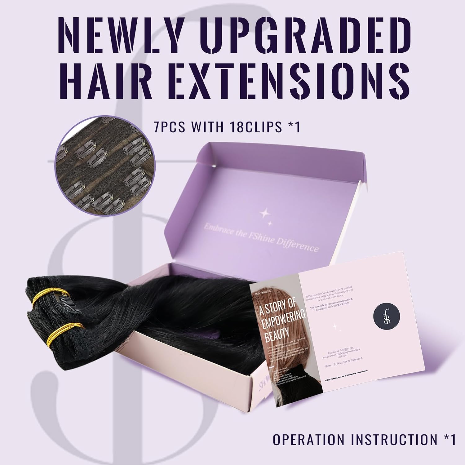 Fshine Clip in Hair Extensions Human Hair Jet Black 26 in 135 G For Party | 7pcs, Hair Extensions, for Women, Add Volume and Length - pokemaFshine Clip in Hair Extensions Human Hair Jet Black 26 in 135 G For Party | 7pcs, Hair Extensions, for Women, Add Volume and Length