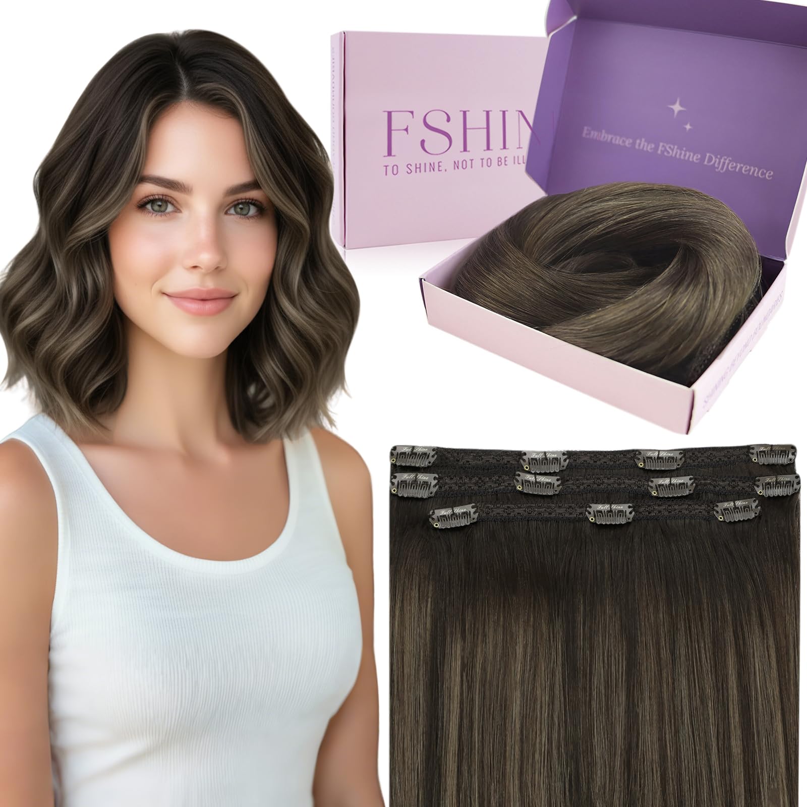 Fshine Clip in Hair Extensions Human Hair Jet Black 26 in 135 G For Party | 7pcs, Hair Extensions, for Women, Add Volume and Length - pokemaFshine Clip in Hair Extensions Human Hair Jet Black 26 in 135 G For Party | 7pcs, Hair Extensions, for Women, Add Volume and Length
