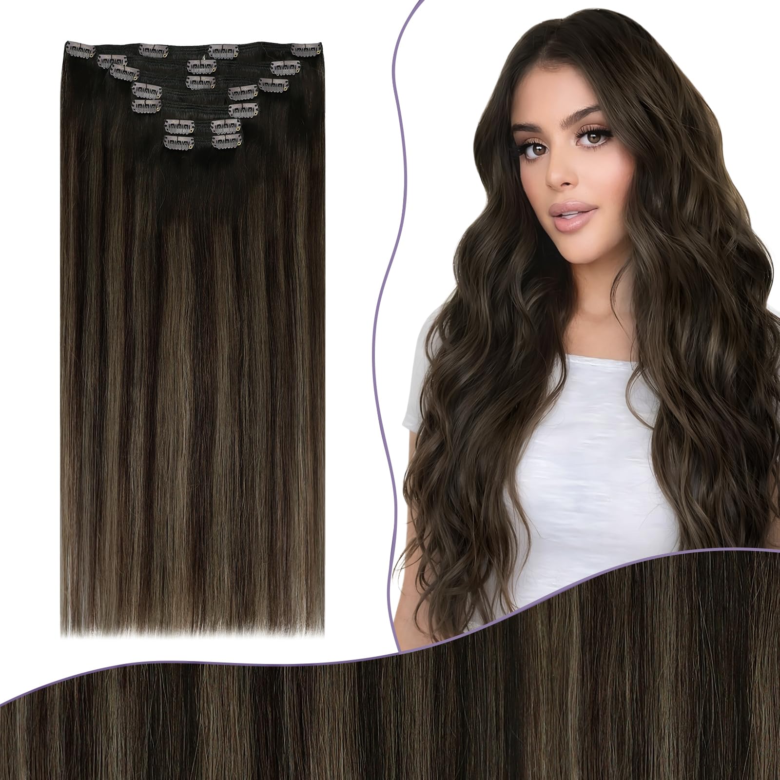 Fshine Clip in Hair Extensions Human Hair Jet Black 26 in 135 G For Party | 7pcs, Hair Extensions, for Women, Add Volume and Length - pokemaFshine Clip in Hair Extensions Human Hair Jet Black 26 in 135 G For Party | 7pcs, Hair Extensions, for Women, Add Volume and Length