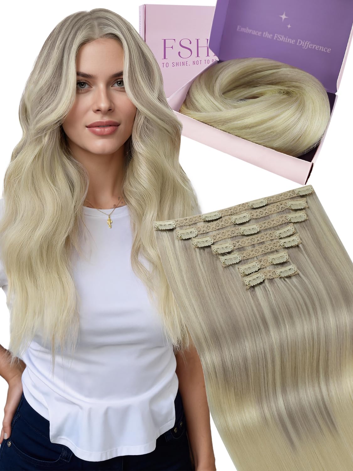 Fshine Clip in Hair Extensions Human Hair Jet Black 26 in 135 G For Party | 7pcs, Hair Extensions, for Women, Add Volume and Length - pokemaFshine Clip in Hair Extensions Human Hair Jet Black 26 in 135 G For Party | 7pcs, Hair Extensions, for Women, Add Volume and Length