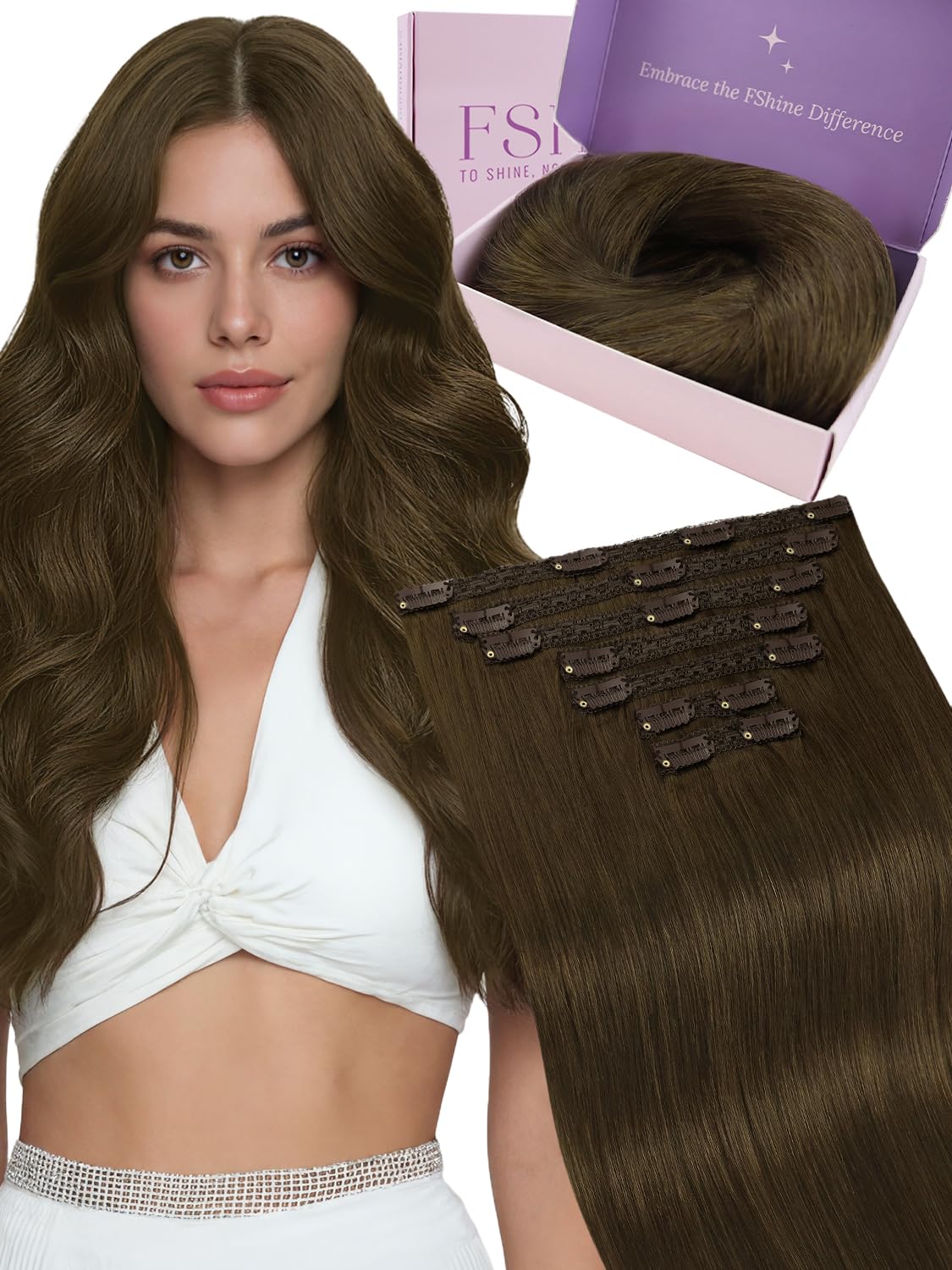 Fshine Clip in Hair Extensions Human Hair Jet Black 26 in 135 G For Party | 7pcs, Hair Extensions, for Women, Add Volume and Length - pokemaFshine Clip in Hair Extensions Human Hair Jet Black 26 in 135 G For Party | 7pcs, Hair Extensions, for Women, Add Volume and Length