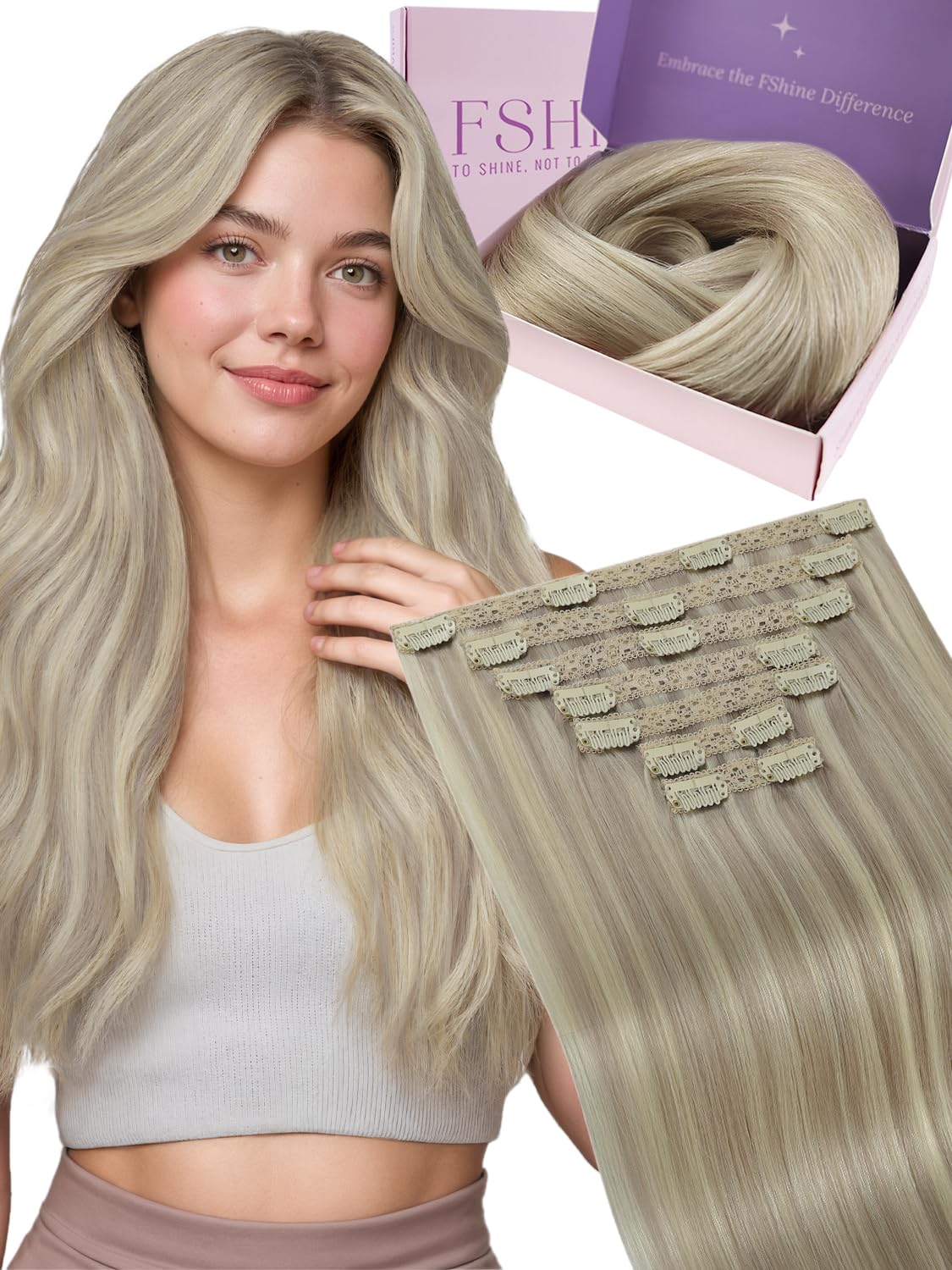 Fshine Clip in Hair Extensions Human Hair Jet Black 26 in 135 G For Party | 7pcs, Hair Extensions, for Women, Add Volume and Length - pokemaFshine Clip in Hair Extensions Human Hair Jet Black 26 in 135 G For Party | 7pcs, Hair Extensions, for Women, Add Volume and Length