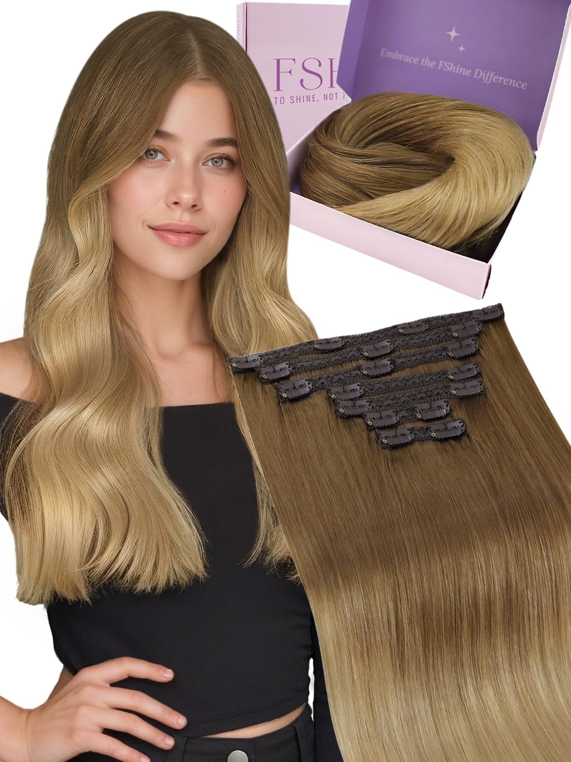 Fshine Clip in Hair Extensions Human Hair Jet Black 26 in 135 G For Party | 7pcs, Hair Extensions, for Women, Add Volume and Length - pokemaFshine Clip in Hair Extensions Human Hair Jet Black 26 in 135 G For Party | 7pcs, Hair Extensions, for Women, Add Volume and Length