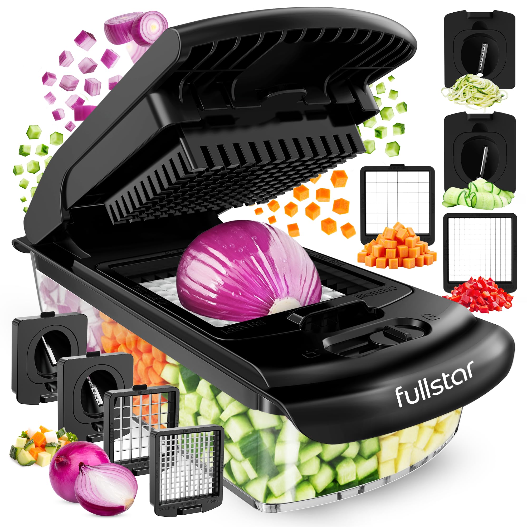 Fullstar Pro Original - Vegetable Chopper & Mandoline Slicer - 6 Blades | Onion, Salad & Veggie Dicer - Julienne Cutter & Grater - Kitchen Gadgets & Gifts - Home Essentials (6-in-1, Black) - pokemaFullstar Pro Original - Vegetable Chopper & Mandoline Slicer - 6 Blades | Onion, Salad & Veggie Dicer - Julienne Cutter & Grater - Kitchen Gadgets & Gifts - Home Essentials (6-in-1, Black)