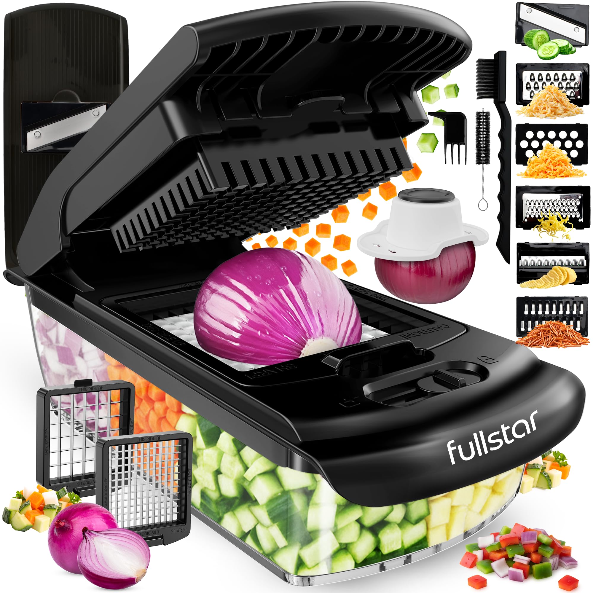 Fullstar Pro Original - Vegetable Chopper & Mandoline Slicer - 6 Blades | Onion, Salad & Veggie Dicer - Julienne Cutter & Grater - Kitchen Gadgets & Gifts - Home Essentials (6-in-1, Black) - pokemaFullstar Pro Original - Vegetable Chopper & Mandoline Slicer - 6 Blades | Onion, Salad & Veggie Dicer - Julienne Cutter & Grater - Kitchen Gadgets & Gifts - Home Essentials (6-in-1, Black)