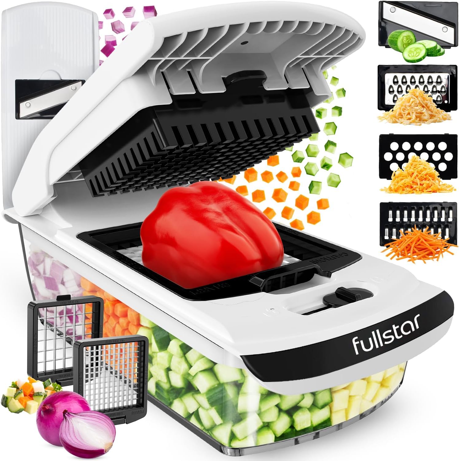 Fullstar Pro Original - Vegetable Chopper & Mandoline Slicer - 6 Blades | Onion, Salad & Veggie Dicer - Julienne Cutter & Grater - Kitchen Gadgets & Gifts - Home Essentials (6-in-1, Black) - pokemaFullstar Pro Original - Vegetable Chopper & Mandoline Slicer - 6 Blades | Onion, Salad & Veggie Dicer - Julienne Cutter & Grater - Kitchen Gadgets & Gifts - Home Essentials (6-in-1, Black)