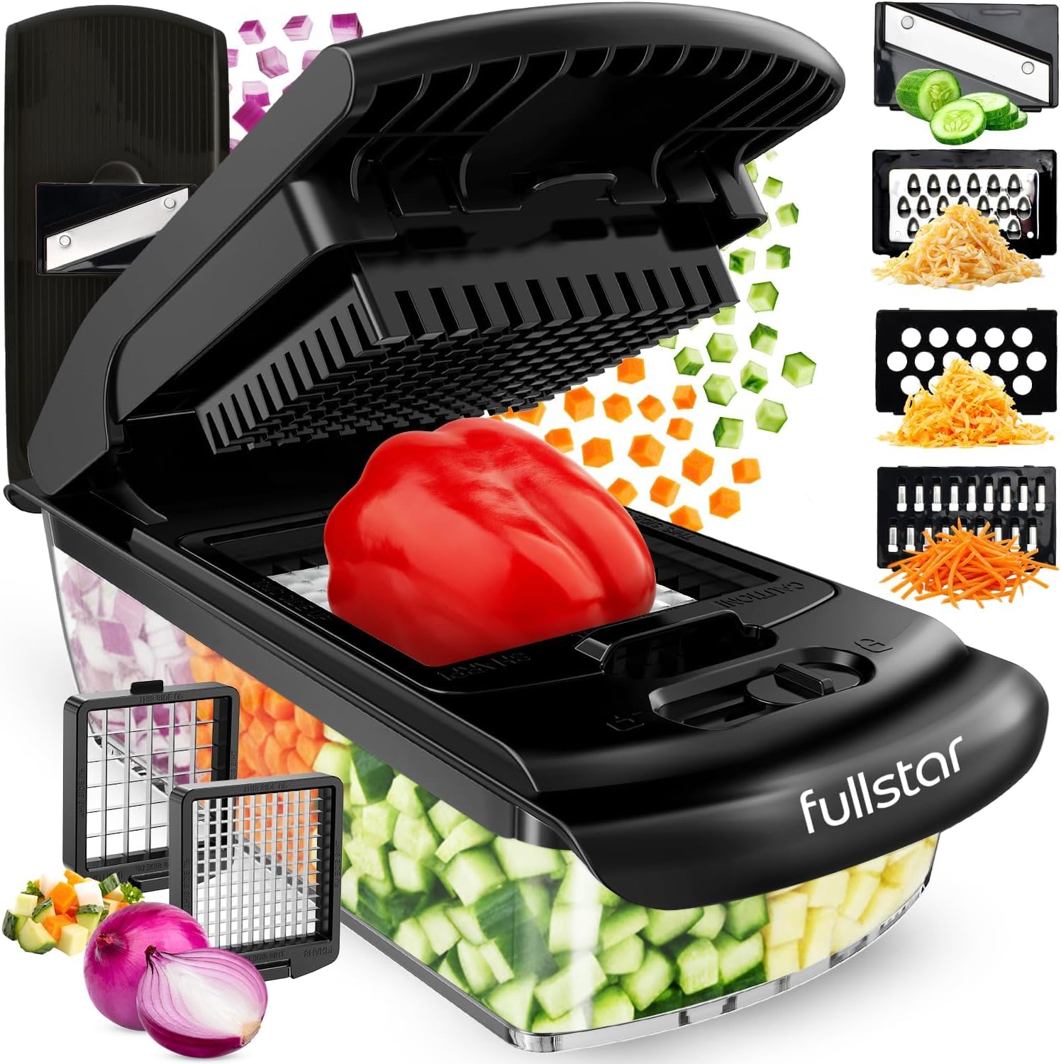 Fullstar Pro Original - Vegetable Chopper & Mandoline Slicer - 6 Blades | Onion, Salad & Veggie Dicer - Julienne Cutter & Grater - Kitchen Gadgets & Gifts - Home Essentials (6-in-1, Black) - pokemaFullstar Pro Original - Vegetable Chopper & Mandoline Slicer - 6 Blades | Onion, Salad & Veggie Dicer - Julienne Cutter & Grater - Kitchen Gadgets & Gifts - Home Essentials (6-in-1, Black)
