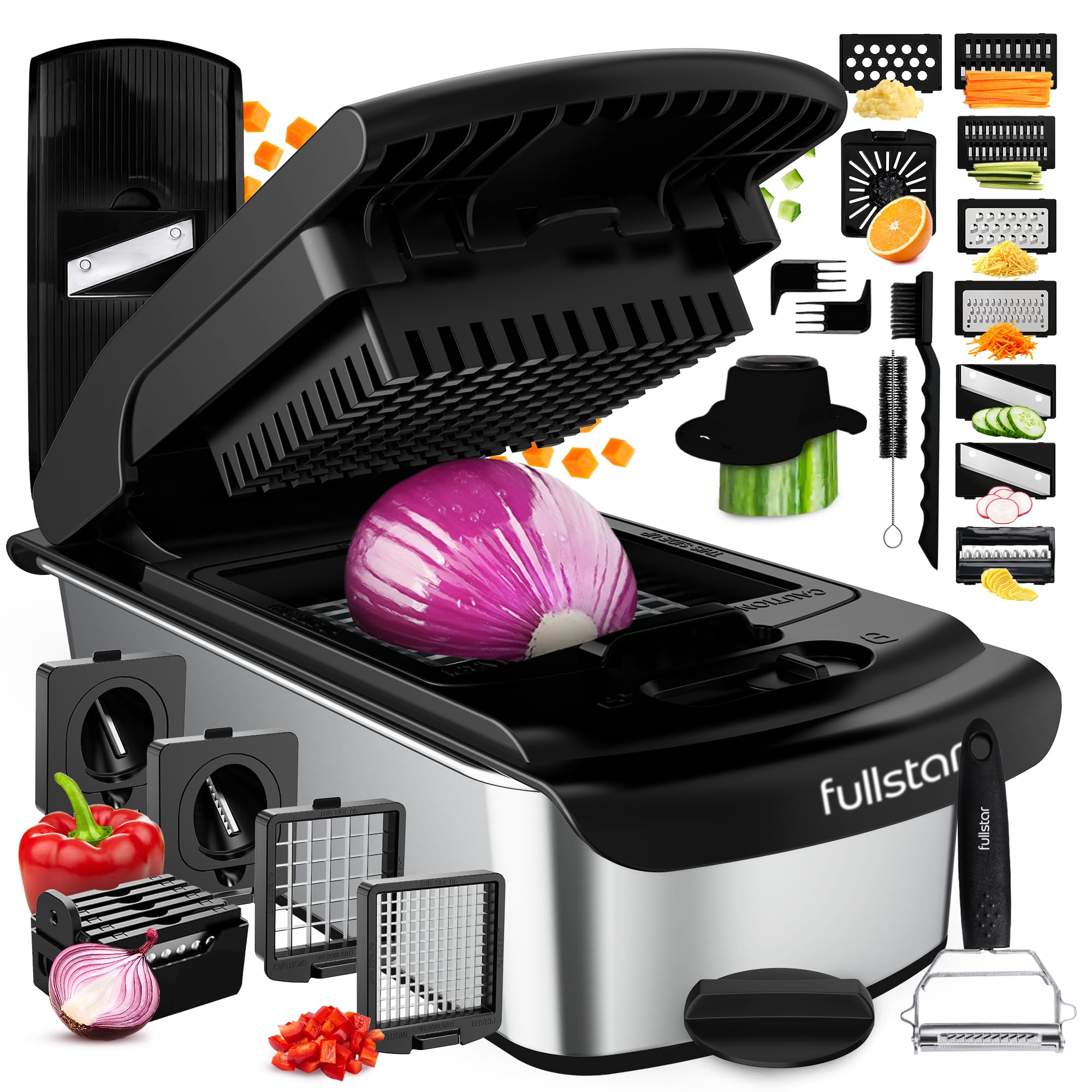 Fullstar Pro Original - Vegetable Chopper & Mandoline Slicer - 6 Blades | Onion, Salad & Veggie Dicer - Julienne Cutter & Grater - Kitchen Gadgets & Gifts - Home Essentials (6-in-1, Black) - pokemaFullstar Pro Original - Vegetable Chopper & Mandoline Slicer - 6 Blades | Onion, Salad & Veggie Dicer - Julienne Cutter & Grater - Kitchen Gadgets & Gifts - Home Essentials (6-in-1, Black)