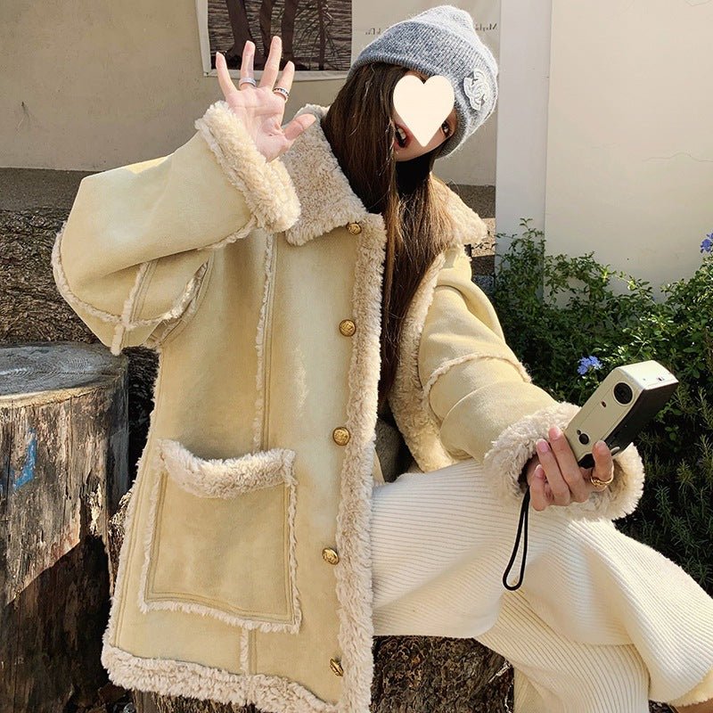 Fur-integrated Lamb Wool Coat For Women Winter - pokemafb4a8f74516dc24cd3bc47ca4401b1e4