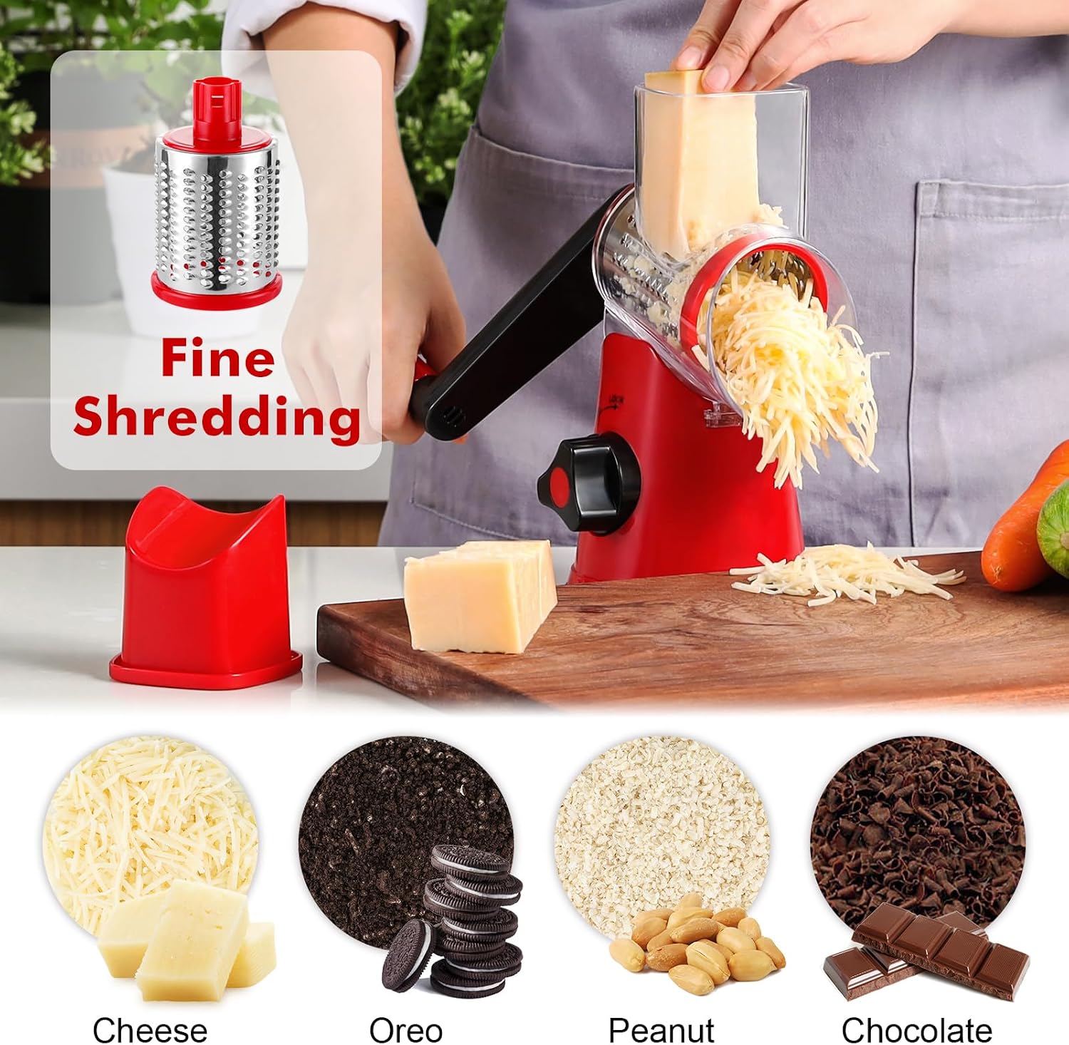 GDL Cheese Grater Rotary, Cheese Shredder Vegetable Slicer, 3 Blades | 12x Fast Cutting, Non-slip Suction Base, No BPA, Stainless Steel Blade, Dishwasher Safe, Easy Use for Cheese, Veggies, Nuts - pokemaGDL Cheese Grater Rotary, Cheese Shredder Vegetable Slicer, 3 Blades | 12x Fast Cutting, Non-slip Suction Base, No BPA, Stainless Steel Blade, Dishwasher Safe, Easy Use for Cheese, Veggies, Nuts