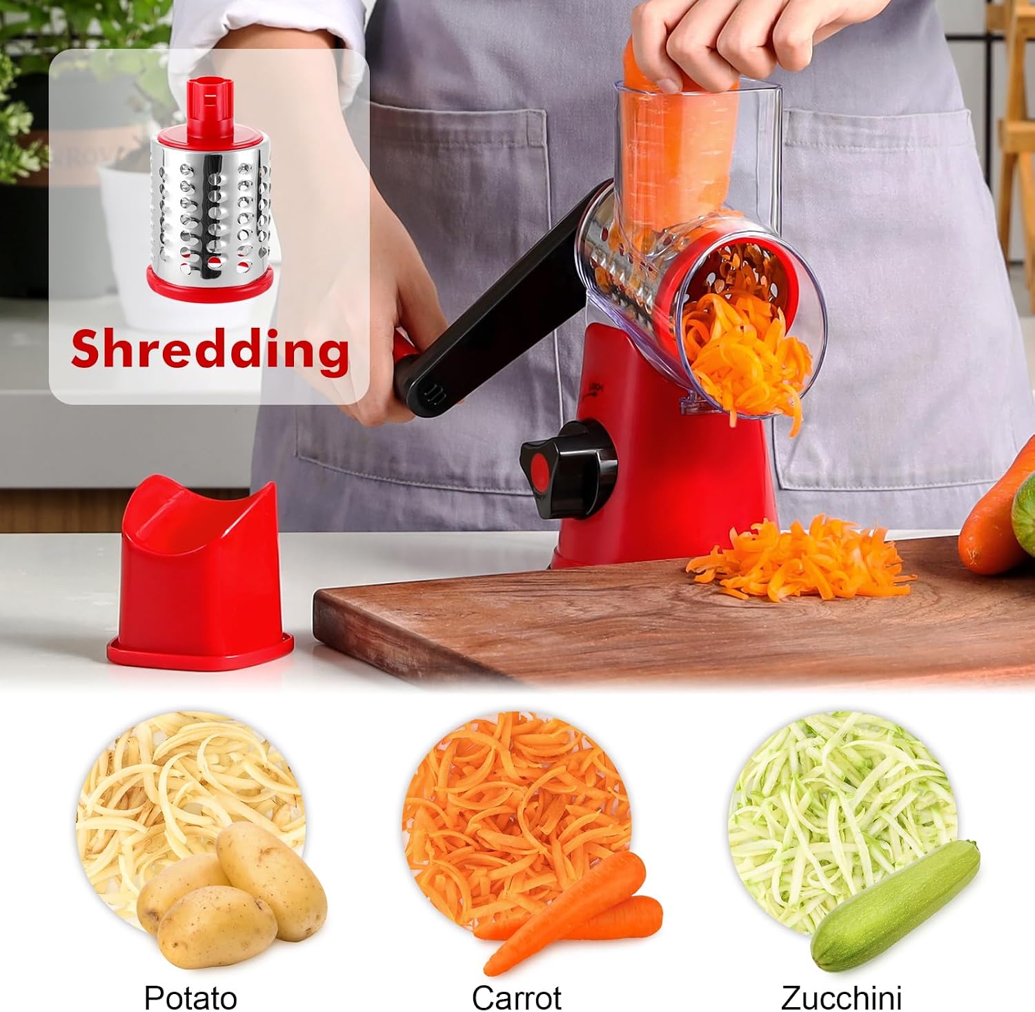 GDL Cheese Grater Rotary, Cheese Shredder Vegetable Slicer, 3 Blades | 12x Fast Cutting, Non-slip Suction Base, No BPA, Stainless Steel Blade, Dishwasher Safe, Easy Use for Cheese, Veggies, Nuts - pokemaGDL Cheese Grater Rotary, Cheese Shredder Vegetable Slicer, 3 Blades | 12x Fast Cutting, Non-slip Suction Base, No BPA, Stainless Steel Blade, Dishwasher Safe, Easy Use for Cheese, Veggies, Nuts
