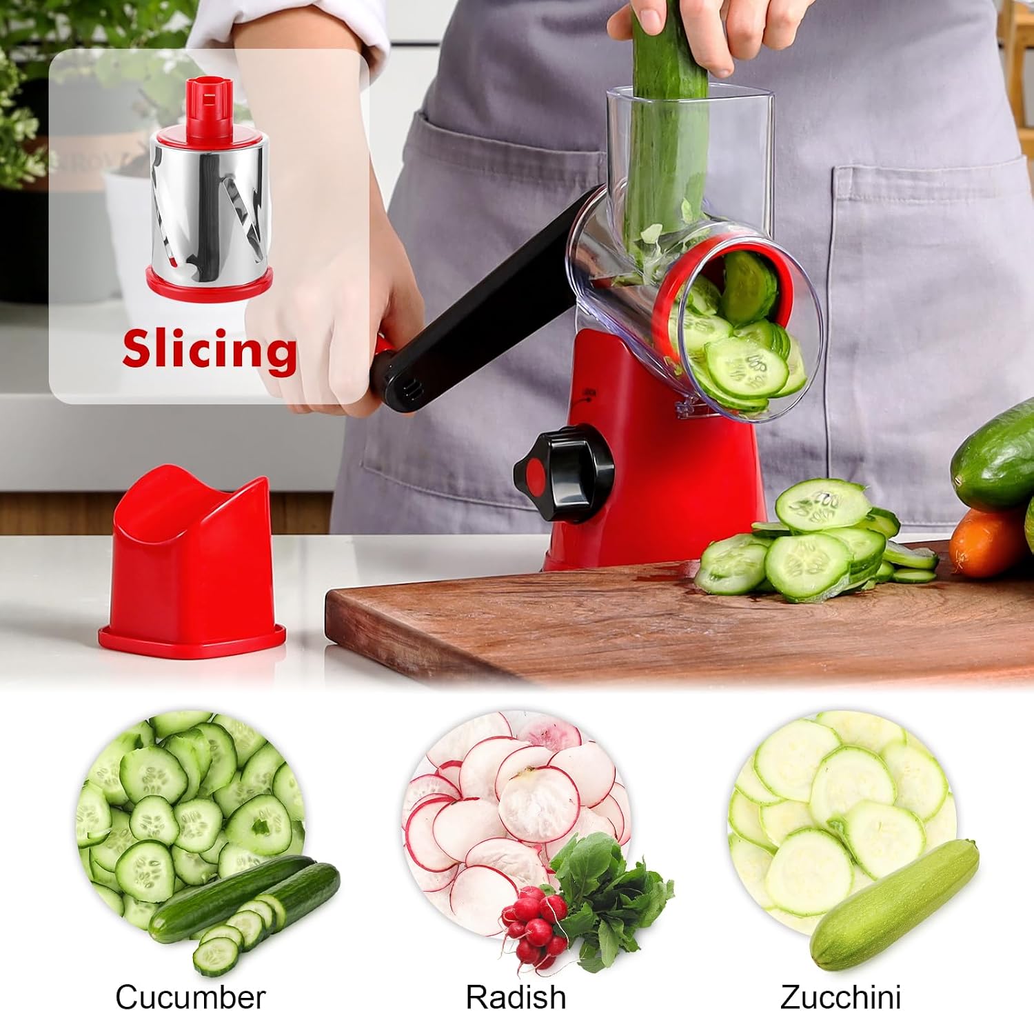 GDL Cheese Grater Rotary, Cheese Shredder Vegetable Slicer, 3 Blades | 12x Fast Cutting, Non-slip Suction Base, No BPA, Stainless Steel Blade, Dishwasher Safe, Easy Use for Cheese, Veggies, Nuts - pokemaGDL Cheese Grater Rotary, Cheese Shredder Vegetable Slicer, 3 Blades | 12x Fast Cutting, Non-slip Suction Base, No BPA, Stainless Steel Blade, Dishwasher Safe, Easy Use for Cheese, Veggies, Nuts