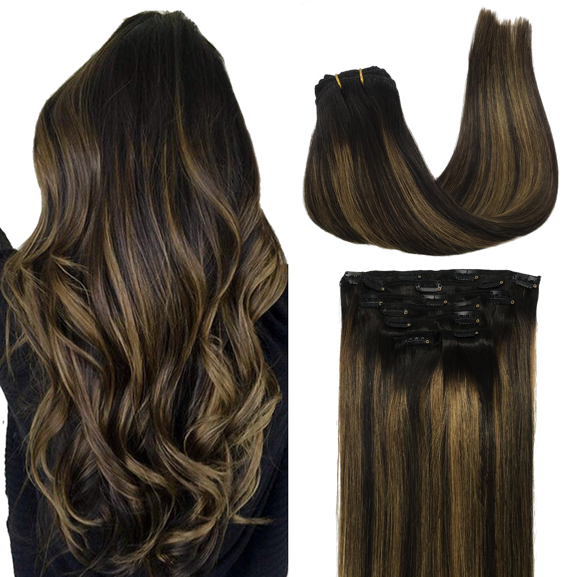 GOO GOO Clip in Hair Extensions Human Hair, 14inch 120g 7Pcs, 3/8/613 Balayage Walnut Brown to Ash Brown and Bleach Blonde, Hair extensions for women, Human Hair Extensions Clip in - pokemaGOO GOO Clip in Hair Extensions Human Hair, 14inch 120g 7Pcs, 3/8/613 Balayage Walnut Brown to Ash Brown and Bleach Blonde, Hair extensions for women, Human Hair Extensions Clip in