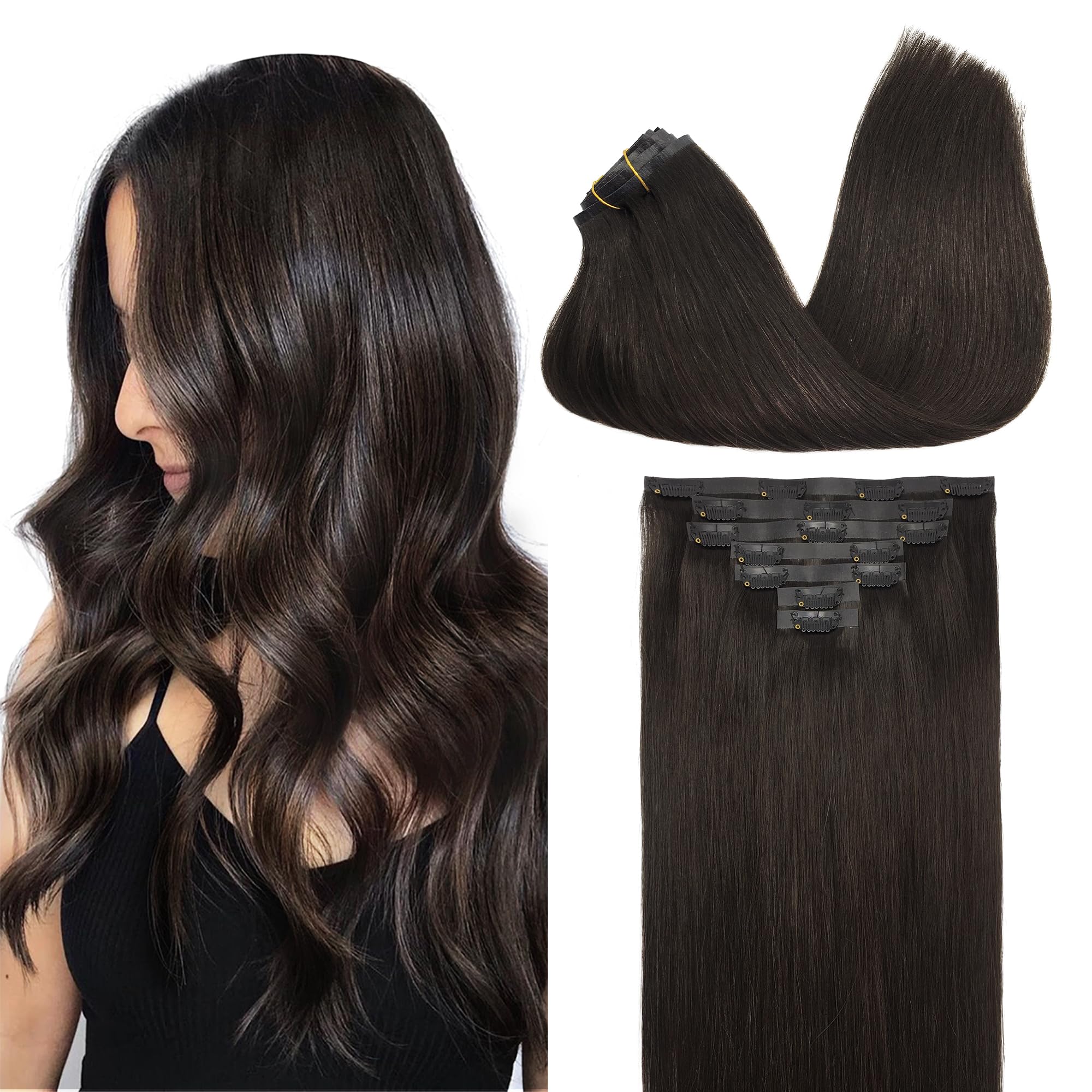 GOO GOO Clip in Hair Extensions Human Hair, 14inch 120g 7Pcs, 3/8/613 Balayage Walnut Brown to Ash Brown and Bleach Blonde, Hair extensions for women, Human Hair Extensions Clip in - pokemaGOO GOO Clip in Hair Extensions Human Hair, 14inch 120g 7Pcs, 3/8/613 Balayage Walnut Brown to Ash Brown and Bleach Blonde, Hair extensions for women, Human Hair Extensions Clip in