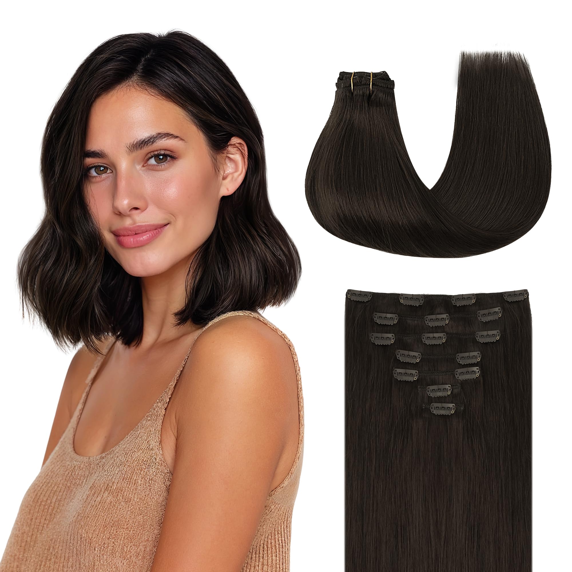 GOO GOO Clip in Hair Extensions Human Hair, 14inch 120g 7Pcs, 3/8/613 Balayage Walnut Brown to Ash Brown and Bleach Blonde, Hair extensions for women, Human Hair Extensions Clip in - pokemaGOO GOO Clip in Hair Extensions Human Hair, 14inch 120g 7Pcs, 3/8/613 Balayage Walnut Brown to Ash Brown and Bleach Blonde, Hair extensions for women, Human Hair Extensions Clip in