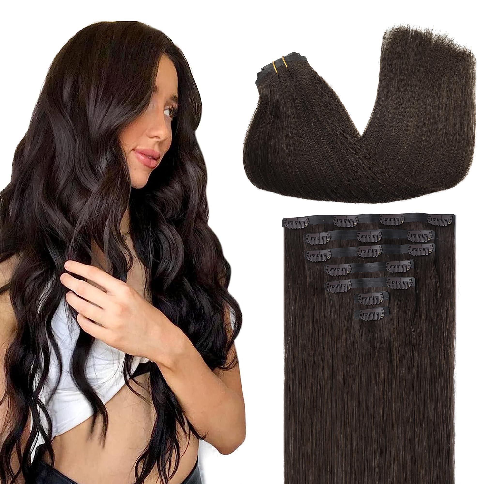 GOO GOO Clip in Hair Extensions Human Hair, 14inch 120g 7Pcs, 3/8/613 Balayage Walnut Brown to Ash Brown and Bleach Blonde, Hair extensions for women, Human Hair Extensions Clip in - pokemaGOO GOO Clip in Hair Extensions Human Hair, 14inch 120g 7Pcs, 3/8/613 Balayage Walnut Brown to Ash Brown and Bleach Blonde, Hair extensions for women, Human Hair Extensions Clip in