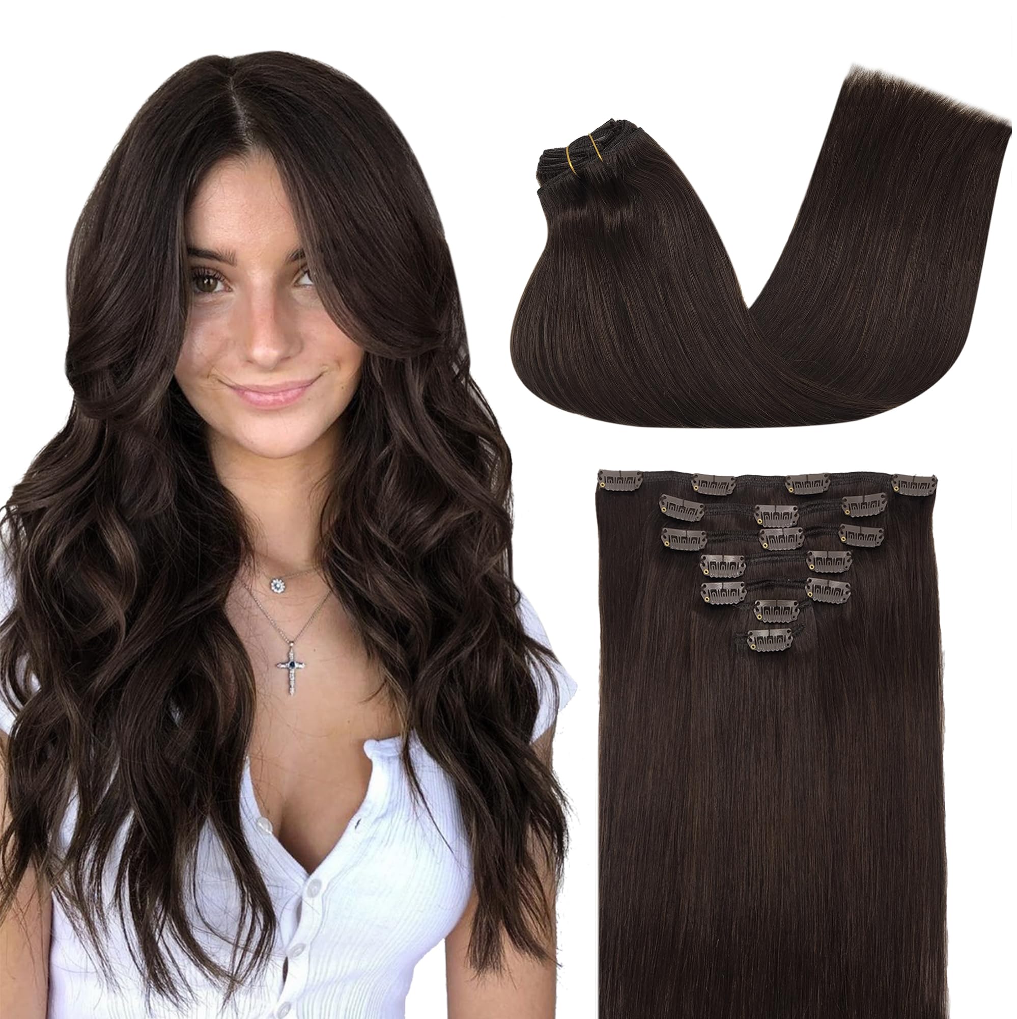 GOO GOO Clip in Hair Extensions Human Hair, 14inch 120g 7Pcs, 3/8/613 Balayage Walnut Brown to Ash Brown and Bleach Blonde, Hair extensions for women, Human Hair Extensions Clip in - pokemaGOO GOO Clip in Hair Extensions Human Hair, 14inch 120g 7Pcs, 3/8/613 Balayage Walnut Brown to Ash Brown and Bleach Blonde, Hair extensions for women, Human Hair Extensions Clip in