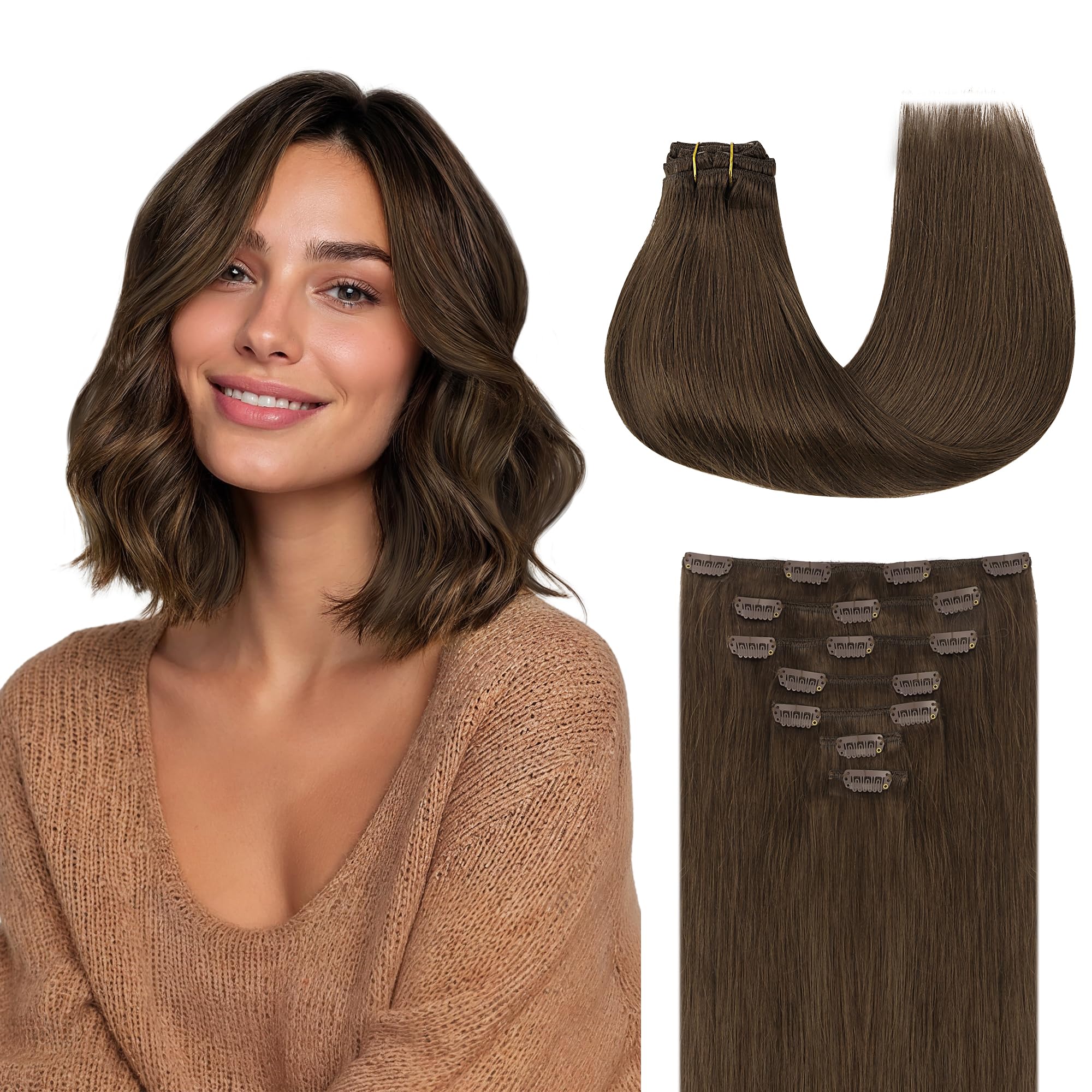 GOO GOO Clip in Hair Extensions Human Hair, 14inch 120g 7Pcs, 3/8/613 Balayage Walnut Brown to Ash Brown and Bleach Blonde, Hair extensions for women, Human Hair Extensions Clip in - pokemaGOO GOO Clip in Hair Extensions Human Hair, 14inch 120g 7Pcs, 3/8/613 Balayage Walnut Brown to Ash Brown and Bleach Blonde, Hair extensions for women, Human Hair Extensions Clip in