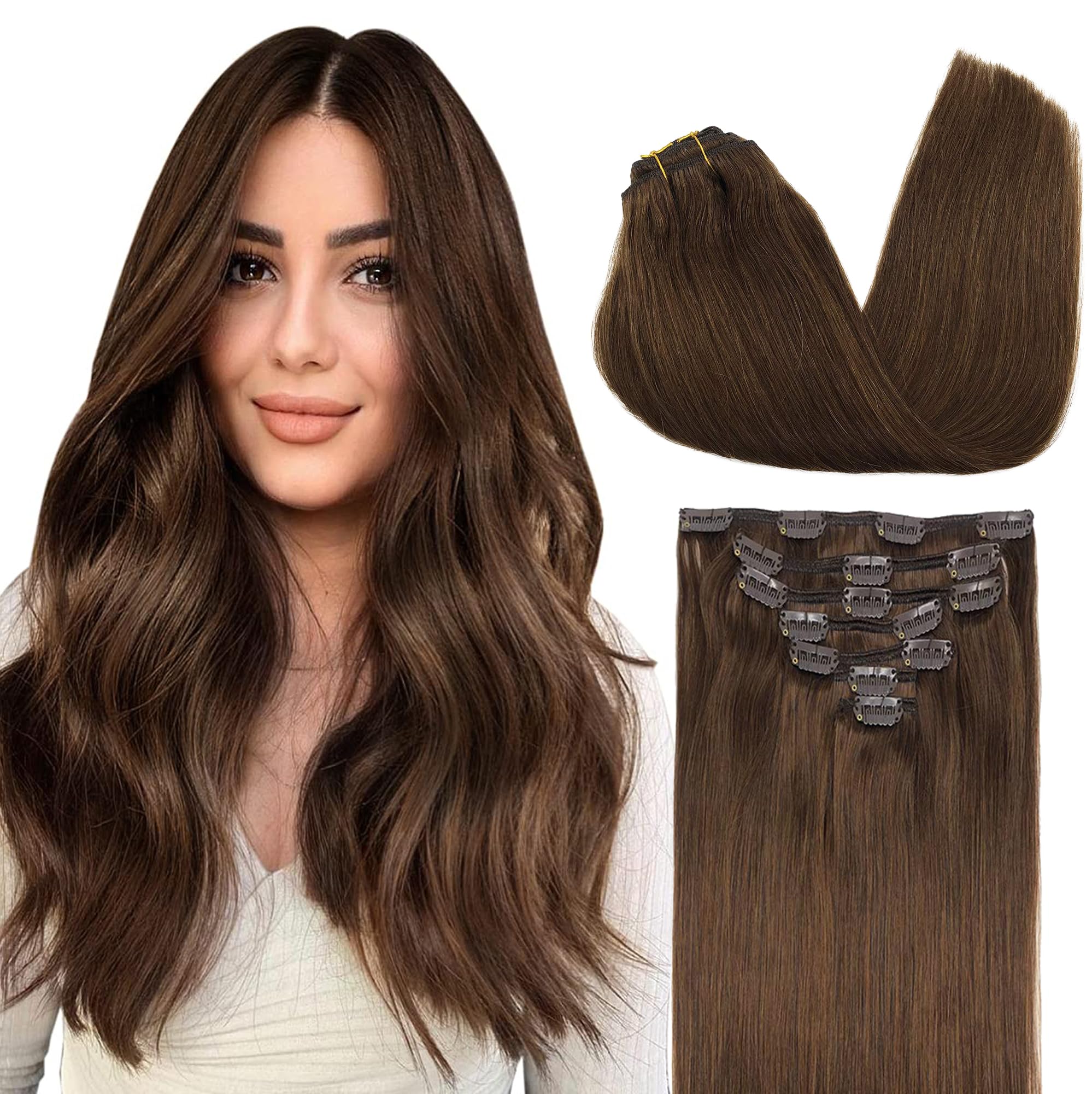 GOO GOO Clip in Hair Extensions Human Hair, 14inch 120g 7Pcs, 3/8/613 Balayage Walnut Brown to Ash Brown and Bleach Blonde, Hair extensions for women, Human Hair Extensions Clip in - pokemaGOO GOO Clip in Hair Extensions Human Hair, 14inch 120g 7Pcs, 3/8/613 Balayage Walnut Brown to Ash Brown and Bleach Blonde, Hair extensions for women, Human Hair Extensions Clip in
