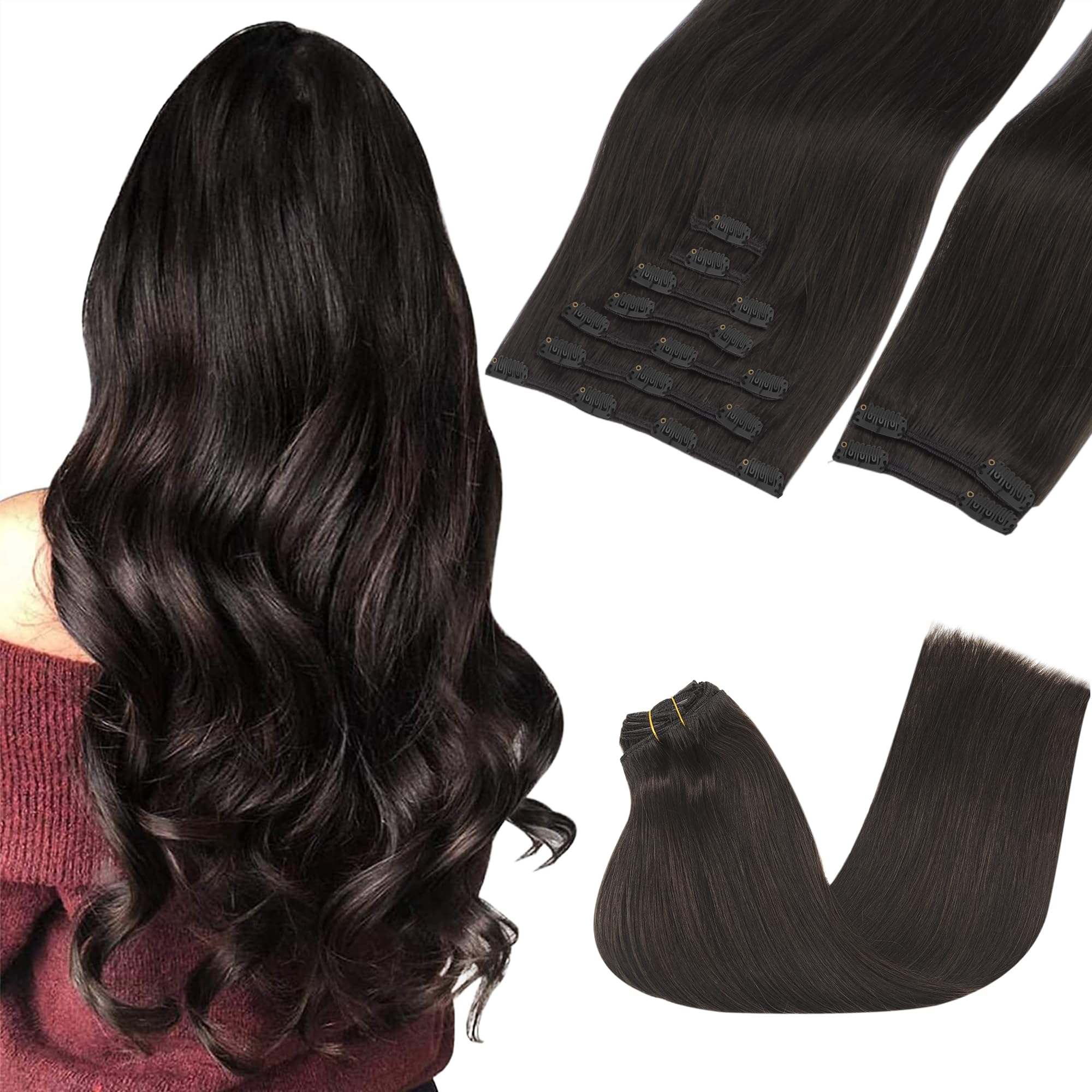 GOO GOO Clip in Hair Extensions Human Hair, 14inch 120g 7Pcs, 3/8/613 Balayage Walnut Brown to Ash Brown and Bleach Blonde, Hair extensions for women, Human Hair Extensions Clip in - pokemaGOO GOO Clip in Hair Extensions Human Hair, 14inch 120g 7Pcs, 3/8/613 Balayage Walnut Brown to Ash Brown and Bleach Blonde, Hair extensions for women, Human Hair Extensions Clip in