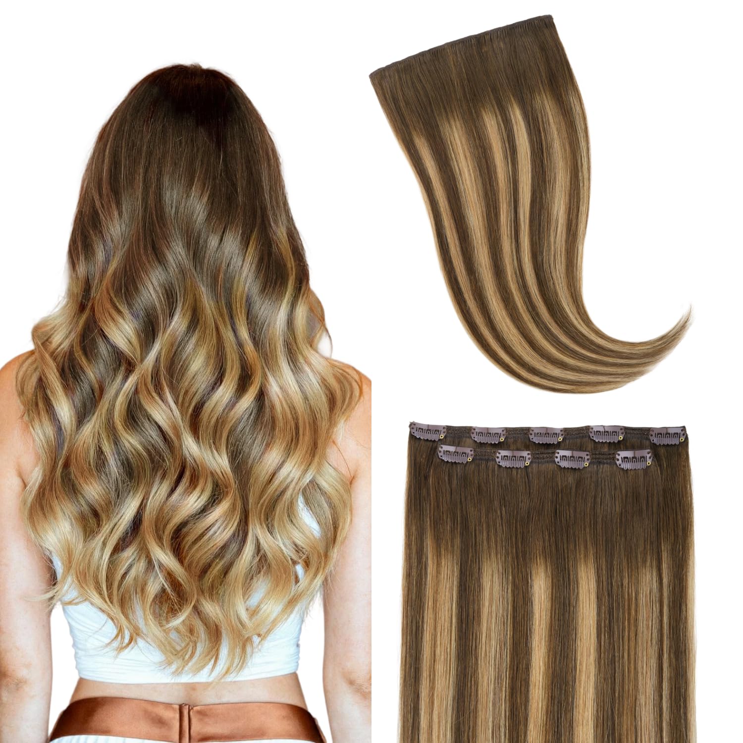 GOO GOO Clip in Hair Extensions Human Hair, 14inch 120g 7Pcs, 3/8/613 Balayage Walnut Brown to Ash Brown and Bleach Blonde, Hair extensions for women, Human Hair Extensions Clip in - pokemaGOO GOO Clip in Hair Extensions Human Hair, 14inch 120g 7Pcs, 3/8/613 Balayage Walnut Brown to Ash Brown and Bleach Blonde, Hair extensions for women, Human Hair Extensions Clip in
