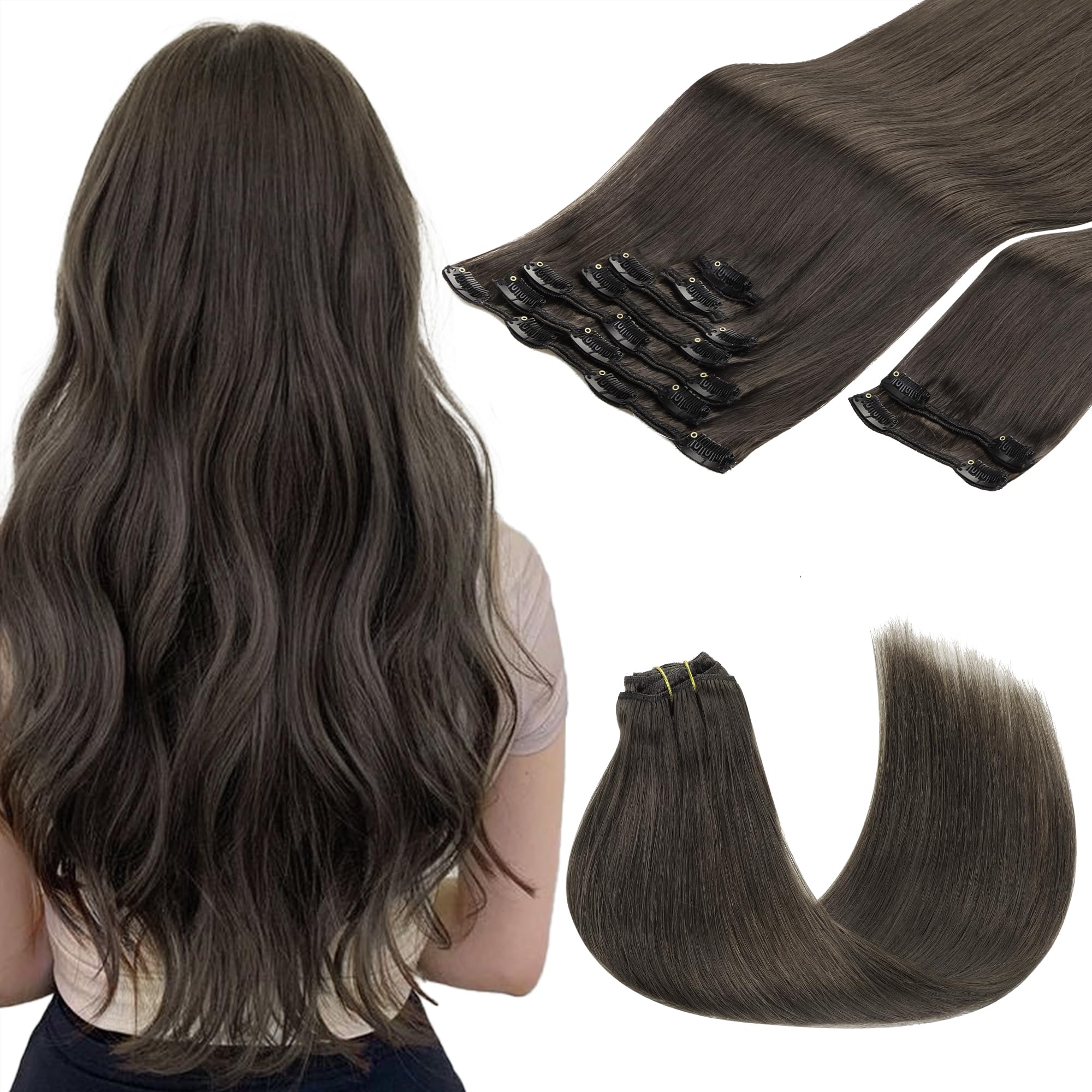 GOO GOO Clip in Hair Extensions Human Hair, 14inch 120g 7Pcs, 3/8/613 Balayage Walnut Brown to Ash Brown and Bleach Blonde, Hair extensions for women, Human Hair Extensions Clip in - pokemaGOO GOO Clip in Hair Extensions Human Hair, 14inch 120g 7Pcs, 3/8/613 Balayage Walnut Brown to Ash Brown and Bleach Blonde, Hair extensions for women, Human Hair Extensions Clip in