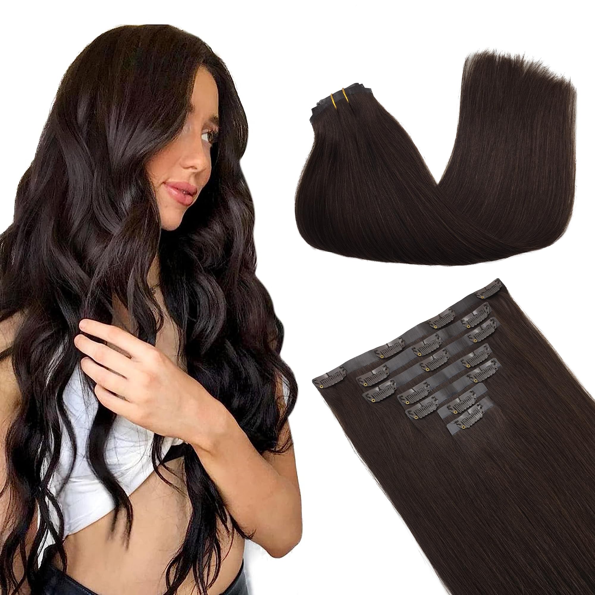 GOO GOO Clip in Hair Extensions Human Hair, 14inch 120g 7Pcs, 3/8/613 Balayage Walnut Brown to Ash Brown and Bleach Blonde, Hair extensions for women, Human Hair Extensions Clip in - pokemaGOO GOO Clip in Hair Extensions Human Hair, 14inch 120g 7Pcs, 3/8/613 Balayage Walnut Brown to Ash Brown and Bleach Blonde, Hair extensions for women, Human Hair Extensions Clip in