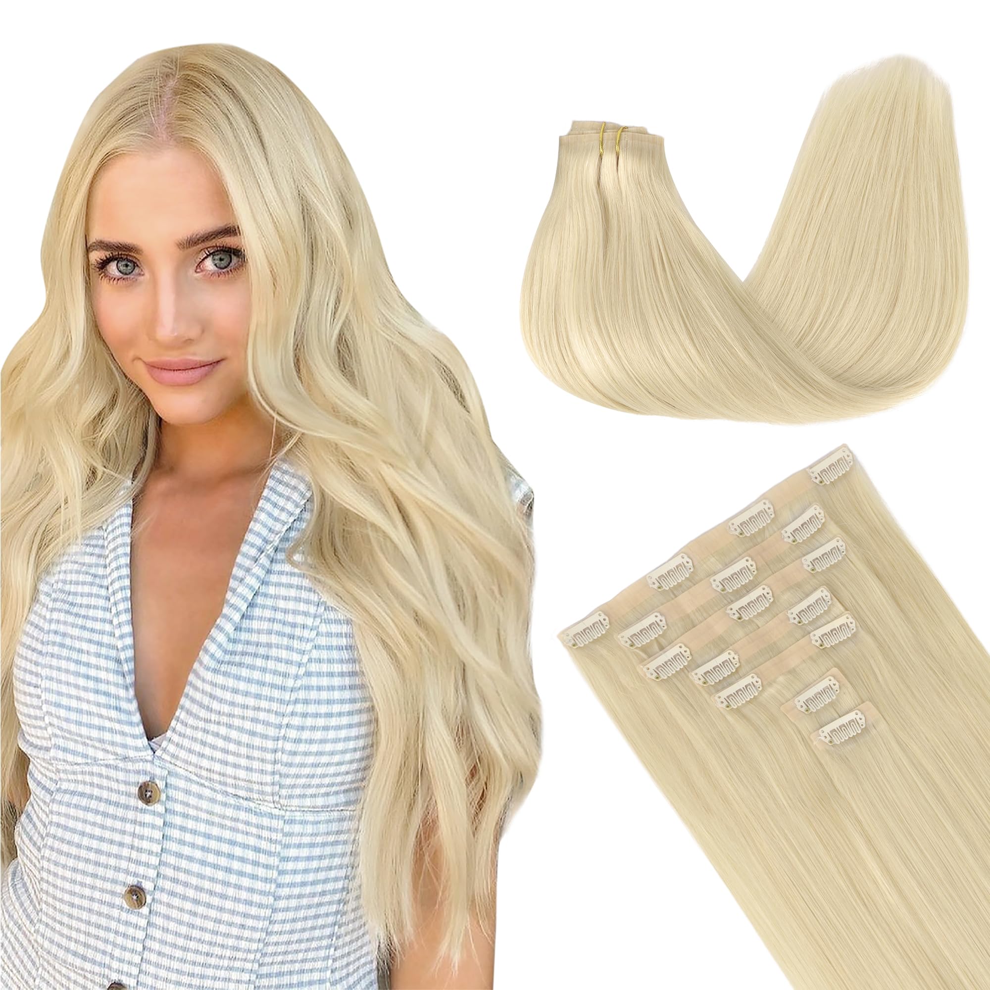 GOO GOO Clip in Hair Extensions Human Hair, 14inch 120g 7Pcs, 3/8/613 Balayage Walnut Brown to Ash Brown and Bleach Blonde, Hair extensions for women, Human Hair Extensions Clip in - pokemaGOO GOO Clip in Hair Extensions Human Hair, 14inch 120g 7Pcs, 3/8/613 Balayage Walnut Brown to Ash Brown and Bleach Blonde, Hair extensions for women, Human Hair Extensions Clip in